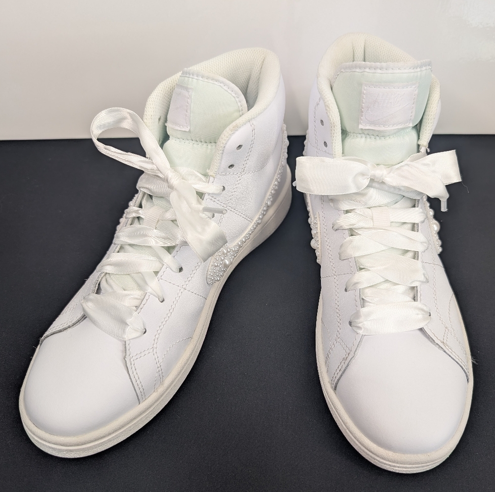 Handmade Pearl Nike Court Royal 2 Mid Sneakers - Custom Artisan Shoes - Picture 4 of 11